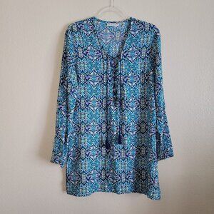 La Blanca Cover Up Womens M Blue Paisley‎ Print Tassel Lace Up Drawstring Beach
